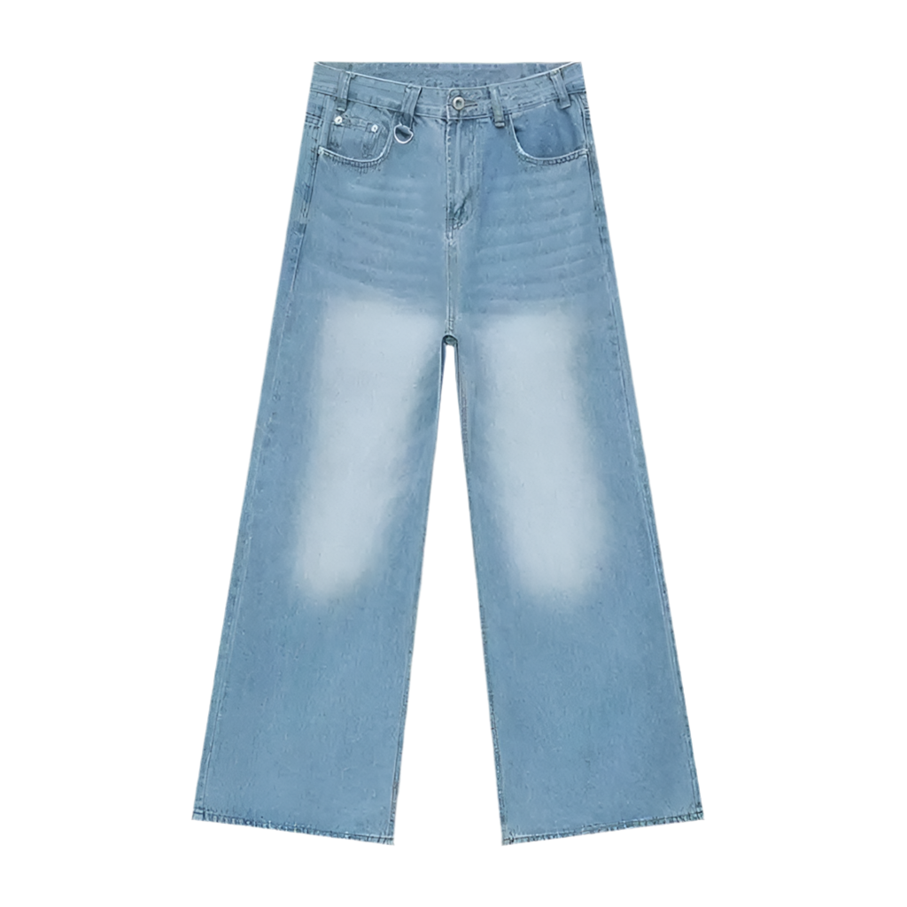 Gradient Washed Denim Pants with Metal Ring Design