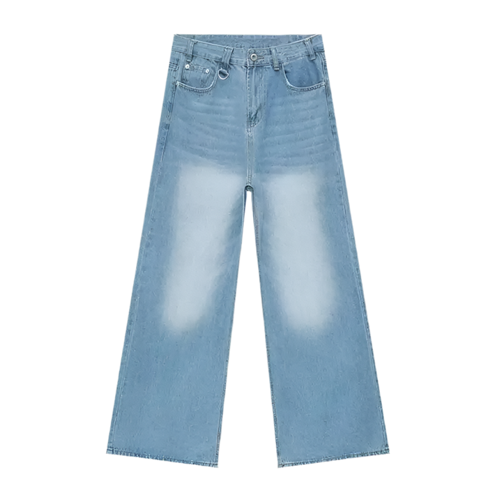 Gradient Washed Denim Pants with Metal Ring Design