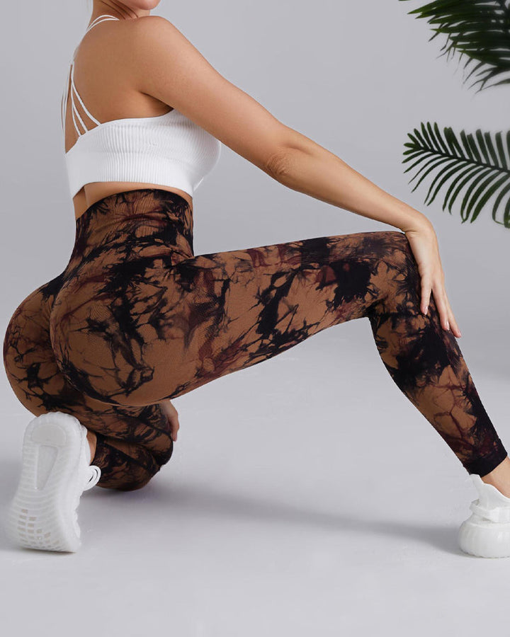High-Stretch Tie-Dye Scrunch Butt Lifting Yoga Pants with Wideband Waist
