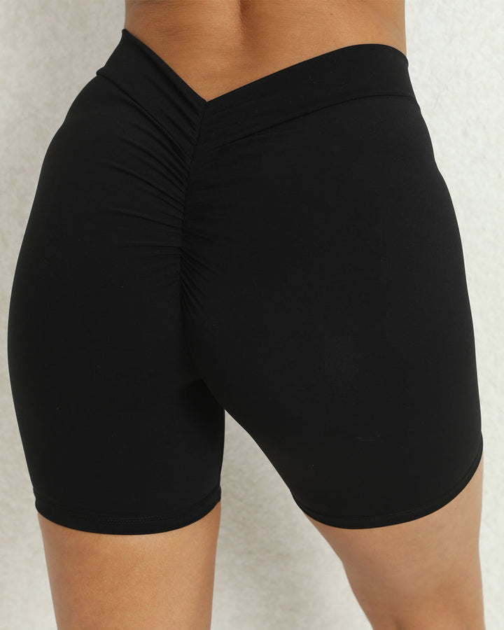 V-Back Scrunch Butt Shaping Shorts with Wrinkled Design