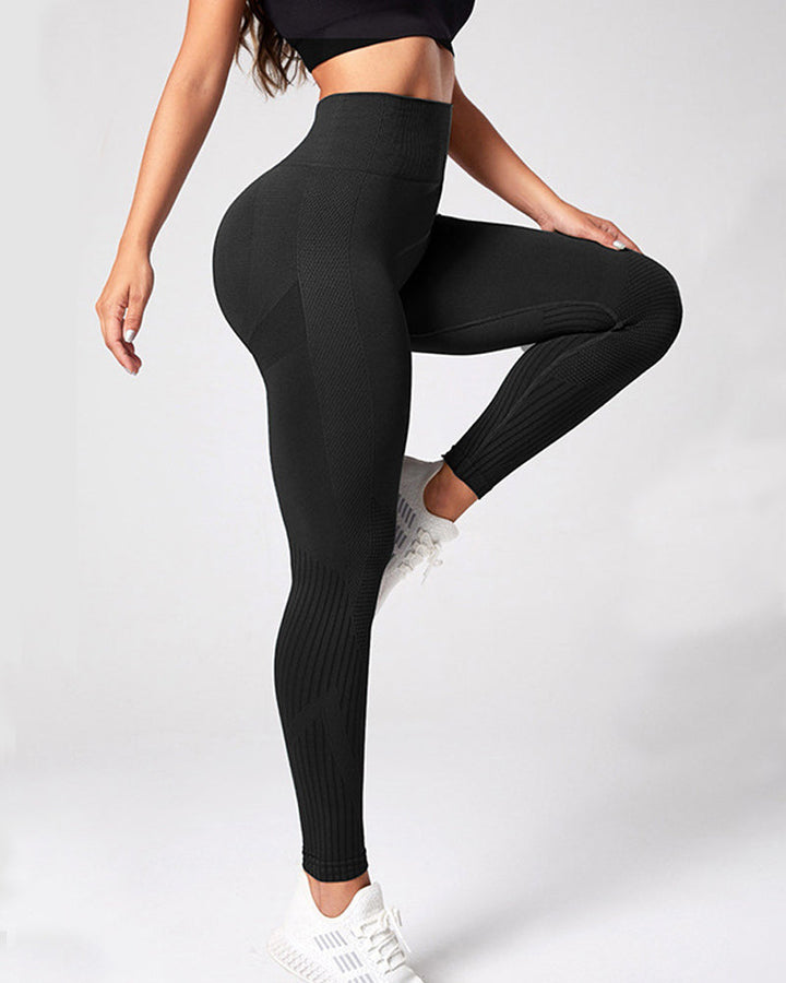 Seamless High-Waisted Striped Butt-Lifting Yoga Leggings with Scrunch Design