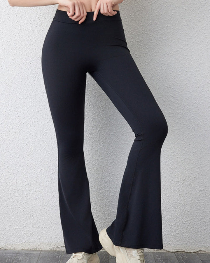 Peach V-Neck Folded Leggings with Hip-Lifting Yoga Flare Design