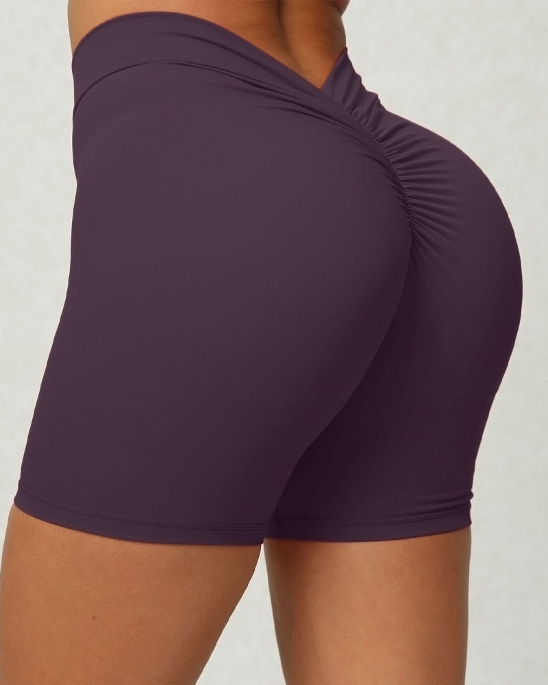 V-Back Scrunch Butt Shaping Shorts with Wrinkled Design