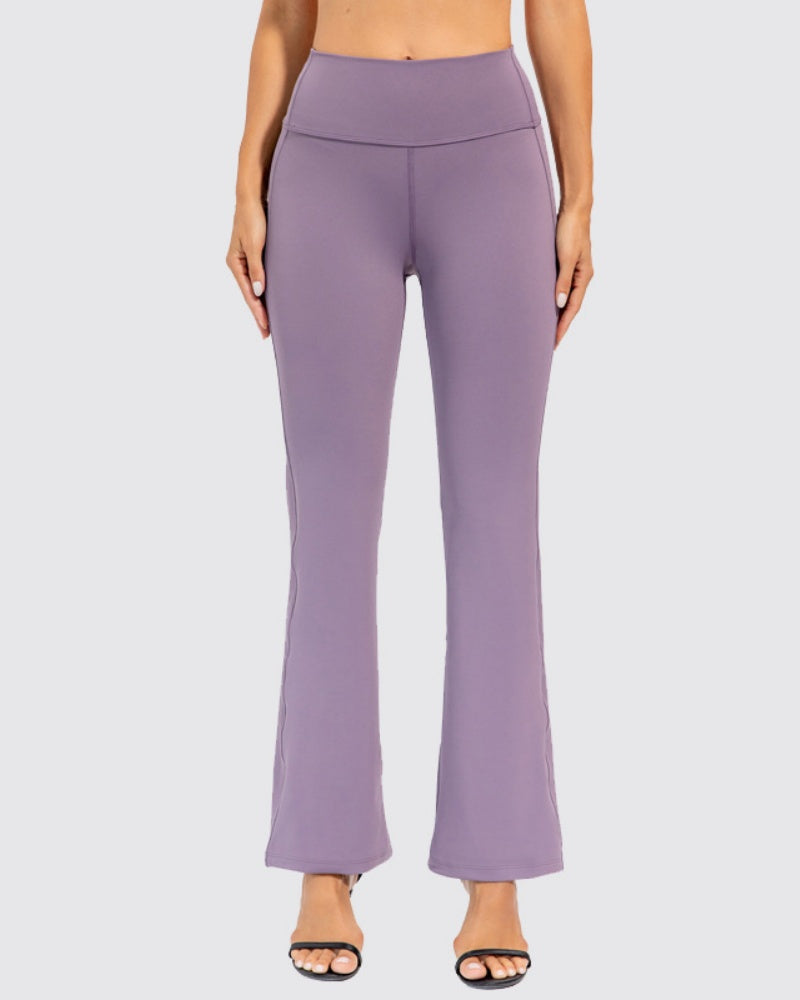 Peach High-Waisted Flared Yoga Pants for Stretch and Comfort - Hip Lift Design
