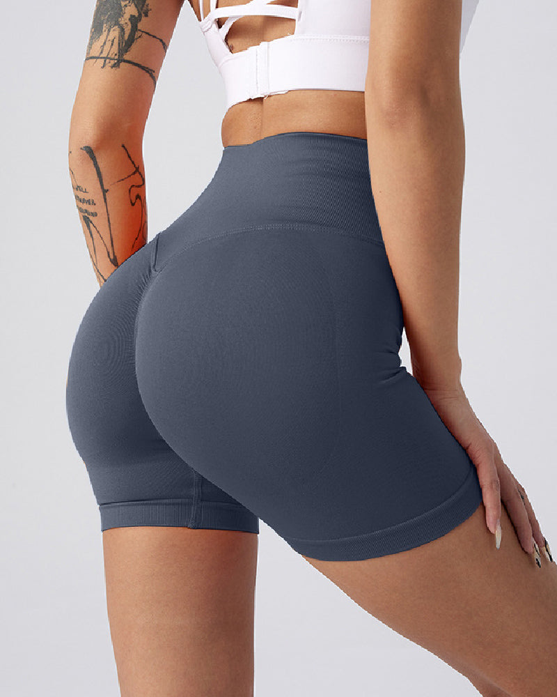 High-Waisted Seamless Yoga Shorts with Butt Lift - Solid Fitness Style