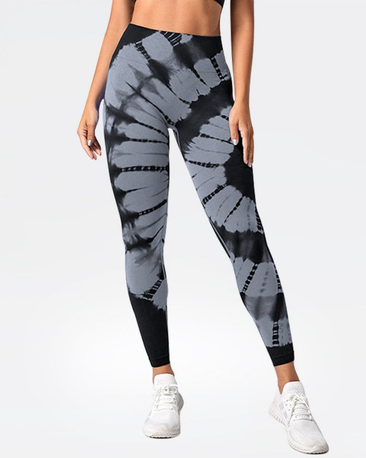 Peach High-Waist Seamless Yoga Pants with Tie-Dye Print and Hip-Lifting Design