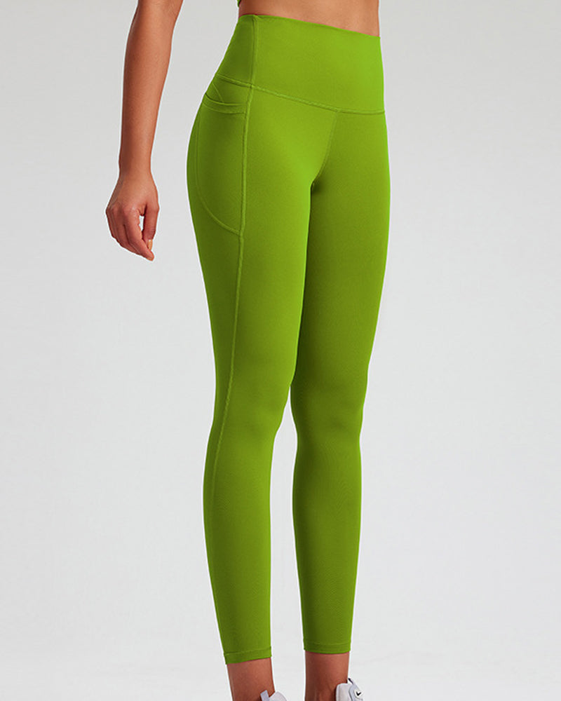 High-Waisted Yoga Leggings with Belly Control and Side Pockets