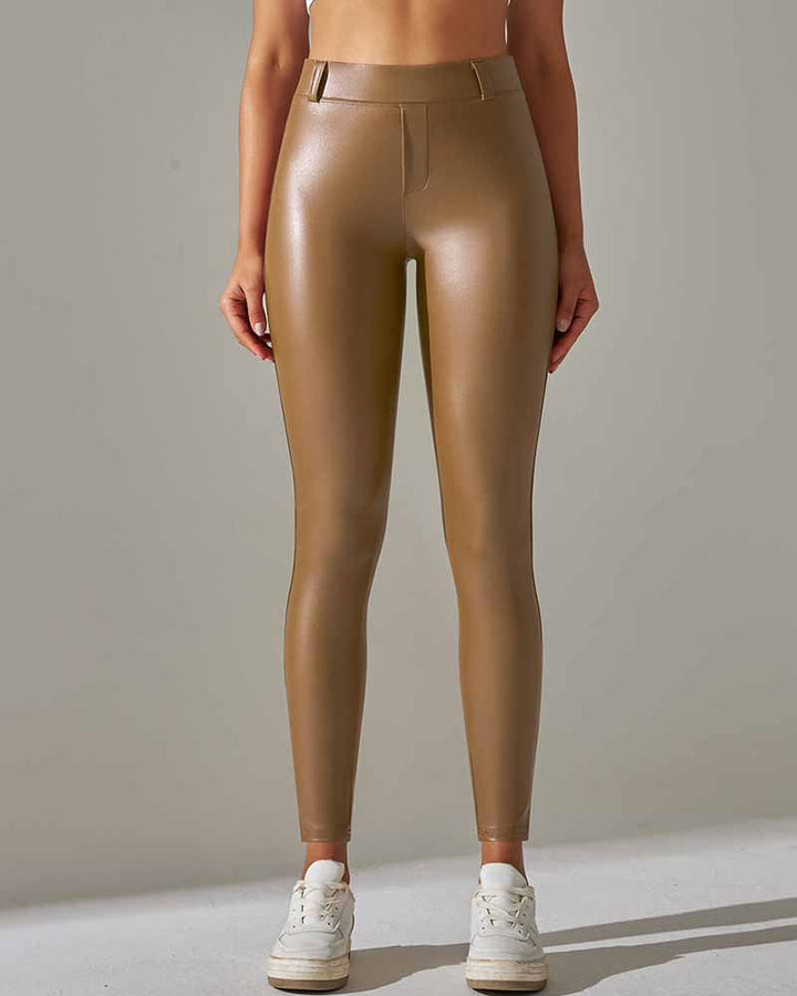 High-Waisted PU Leather Pants with Fleece Lining, Pocket, and Butt Lift