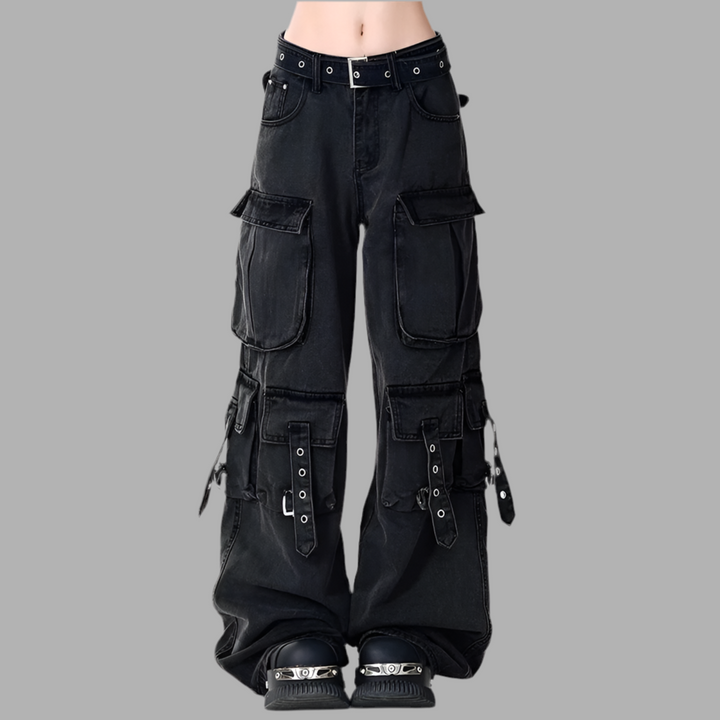 American Retro Multi-Pockets Cargo Jeans - Gothic