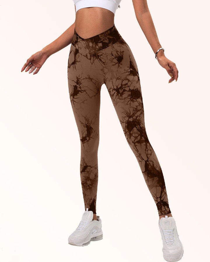 Seamless Tie-Dye Stretch Leggings with Tummy Control for Yoga and Sports