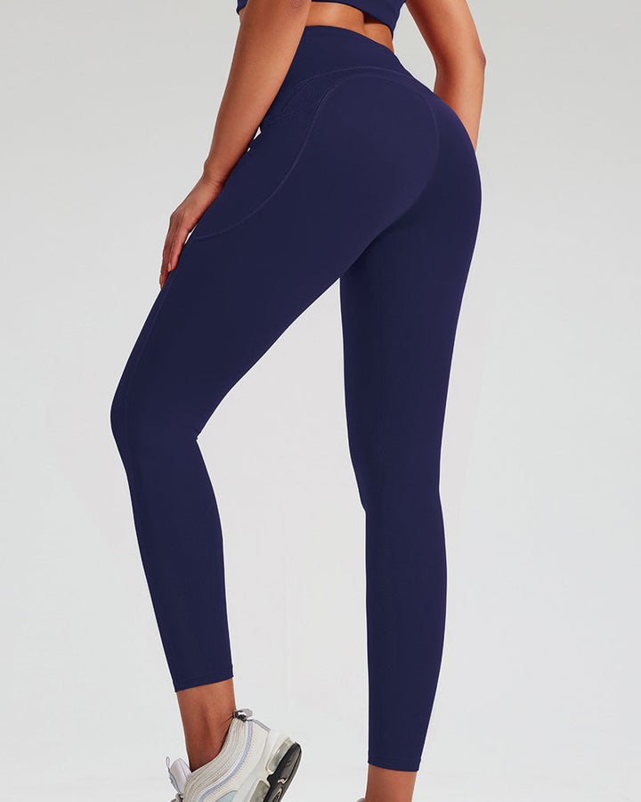 High-Waisted Yoga Leggings with Belly Control and Side Pockets