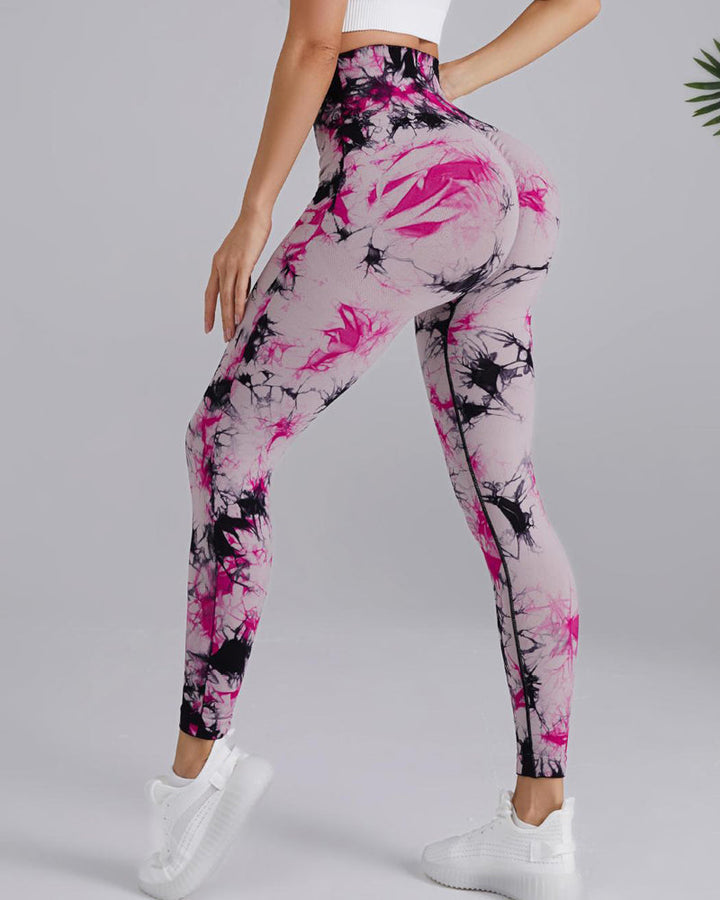 High-Stretch Tie-Dye Scrunch Butt Lifting Yoga Pants with Wideband Waist