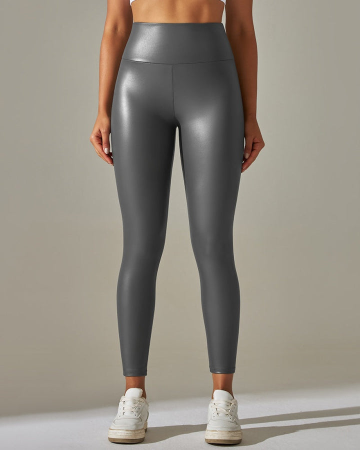 Colorful High-Waisted PU Leather Yoga Pants for Women