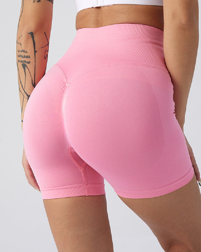 High-Waisted Seamless Yoga Shorts with Butt Lift - Solid Fitness Style