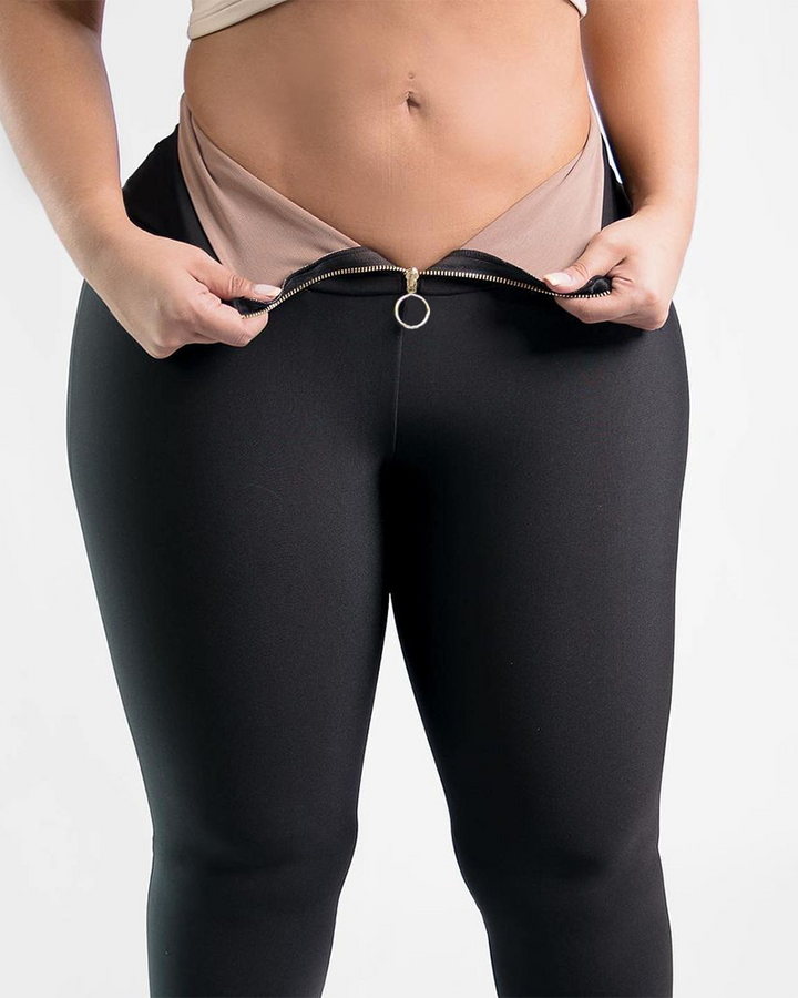 Black Slimming Tummy Control Zippered Butt Lift Leggings