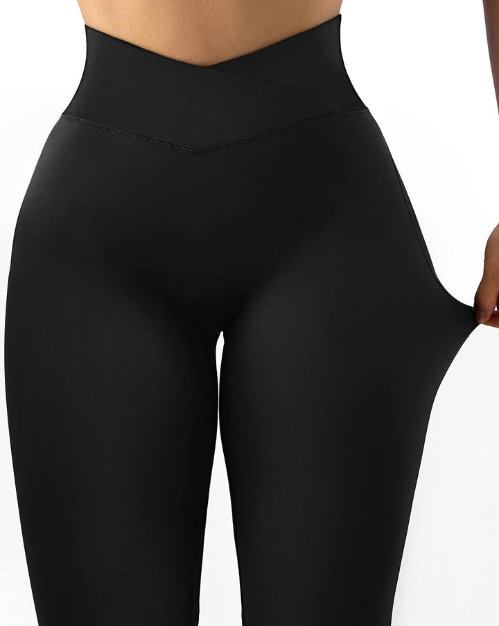 High-Waisted Women's Yoga Pants with V-Shaped Crossband and Tapered Hips