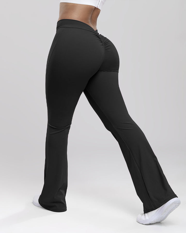 Flared Yoga Pants with Deep V Back - Squat-Proof Fitness Leggings