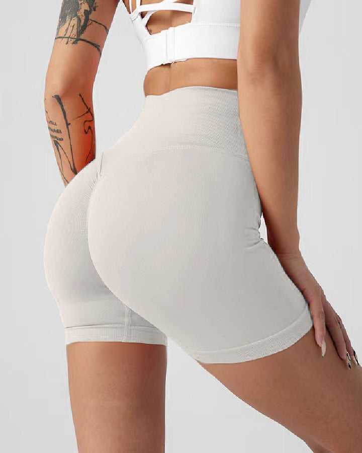 High-Waisted Seamless Yoga Shorts with Butt Lift - Solid Fitness Style