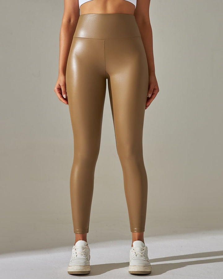 Colorful High-Waisted PU Leather Yoga Pants for Women