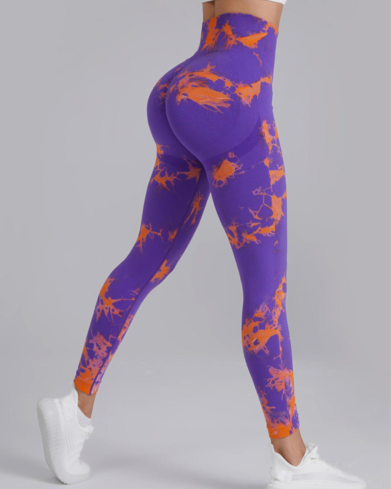 High-Stretch Tie-Dye Scrunch Butt Lifting Yoga Pants with Wideband Waist