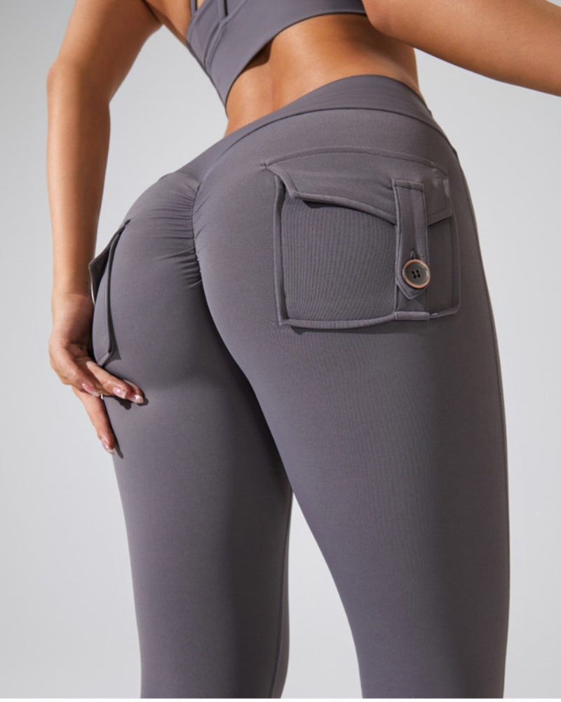 Peach Cargo Pocket Fitness Leggings