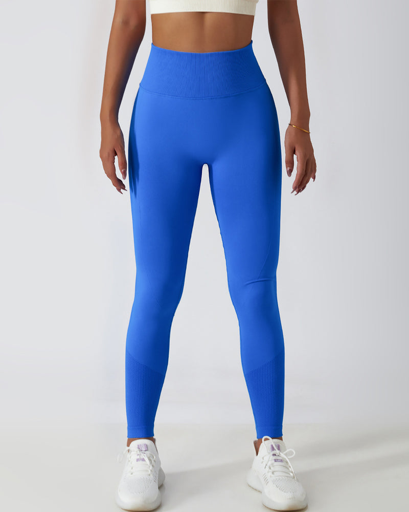 High-Waisted Breathable Yoga Leggings with Seamless PO-Lift Knit Design