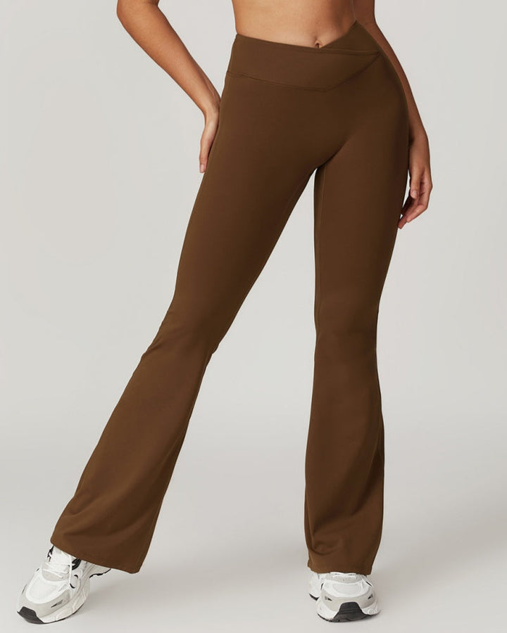 High-Waisted Crossover Flared Yoga Pants with Hip Lift and Quick-Dry Fabric