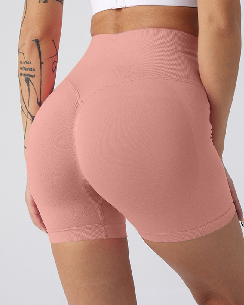 High-Waisted Seamless Yoga Shorts with Butt Lift - Solid Fitness Style