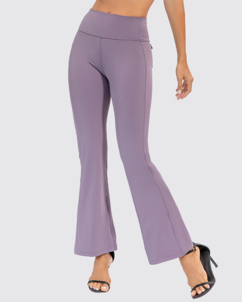 Peach High-Waisted Flared Yoga Pants for Stretch and Comfort - Hip Lift Design