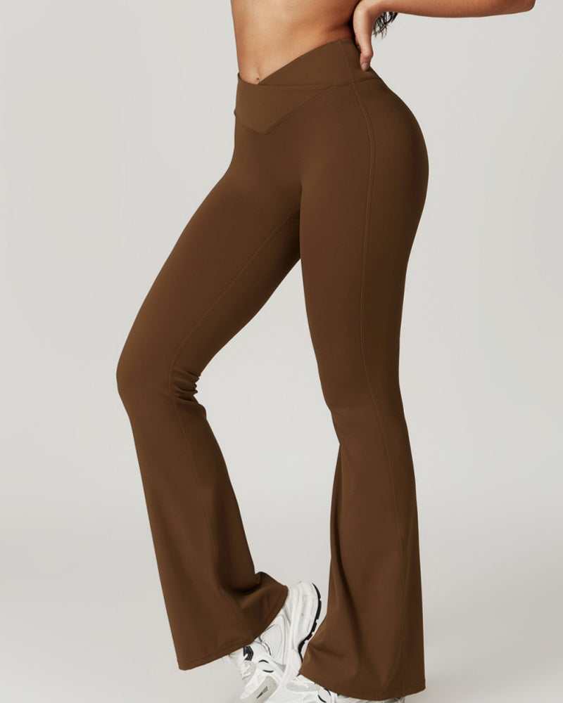 High-Waisted Crossover Flared Yoga Pants with Hip Lift and Quick-Dry Fabric
