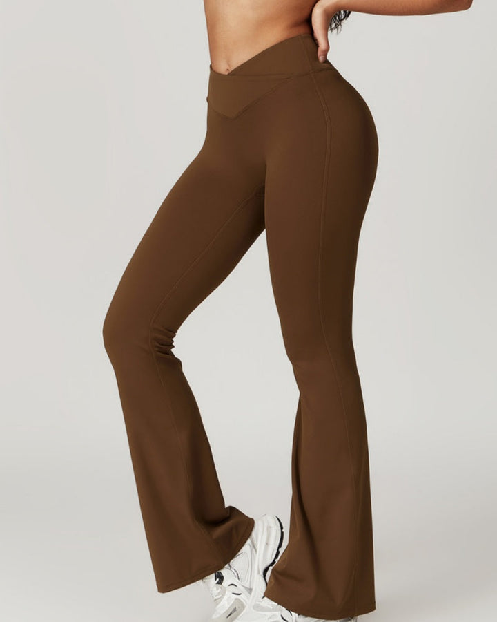 High-Waisted Crossover Flared Yoga Pants with Hip Lift and Quick-Dry Fabric