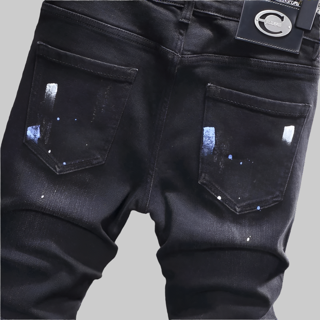 Retro Stretch Slim Fit Patched Ripped Jeans