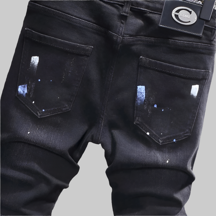 Retro Stretch Slim Fit Patched Ripped Jeans