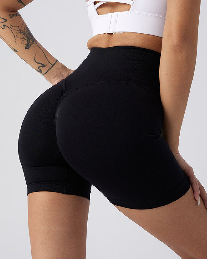 High-Waisted Seamless Yoga Shorts with Butt Lift - Solid Fitness Style