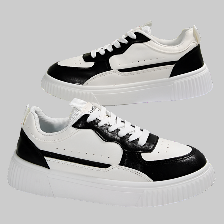 Lace-Up Vulcanized PU Leather Sneakers
