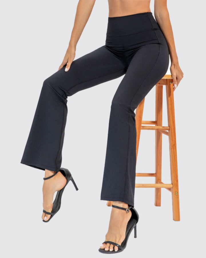 Peach High-Waisted Flared Yoga Pants for Stretch and Comfort - Hip Lift Design