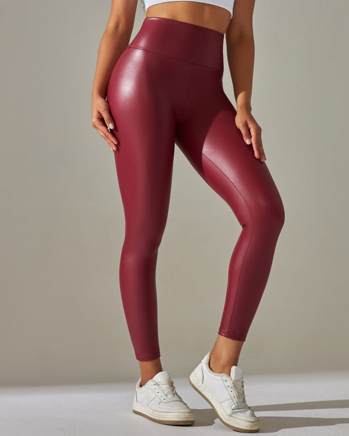 Colorful High-Waisted PU Leather Yoga Pants for Women