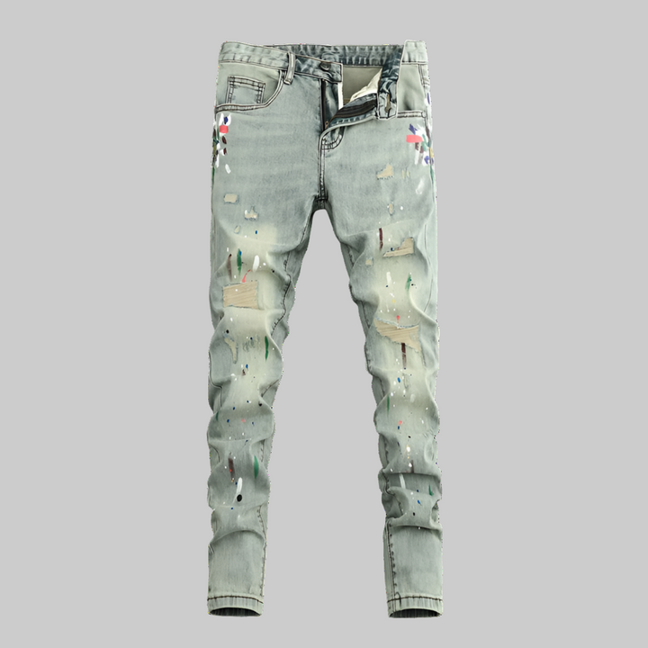 Retro Y2K Scratch-Painted Light Grey Jeans