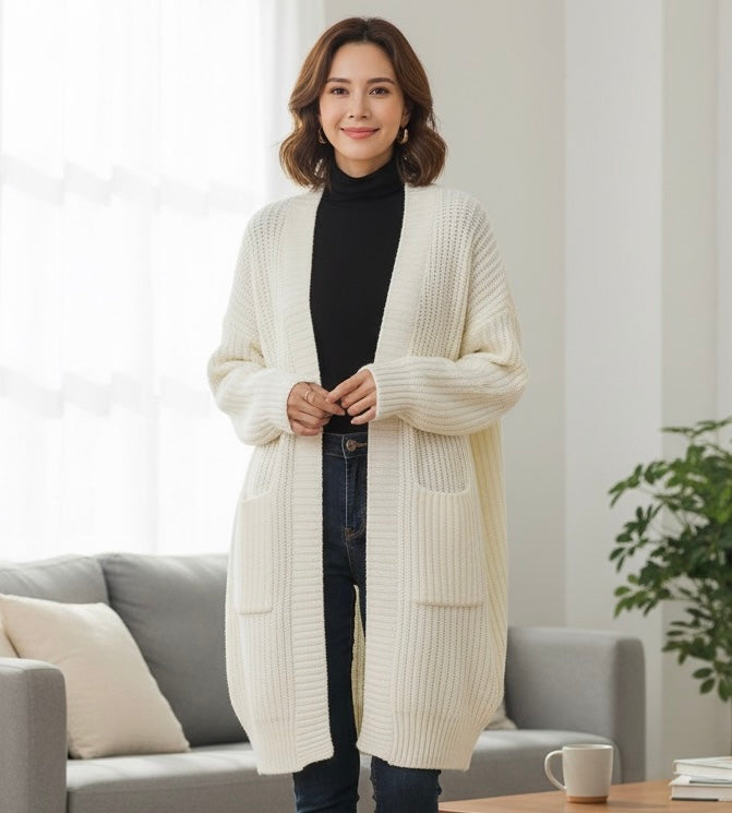 Elegant Long Knitted V-Neck Cardigan
