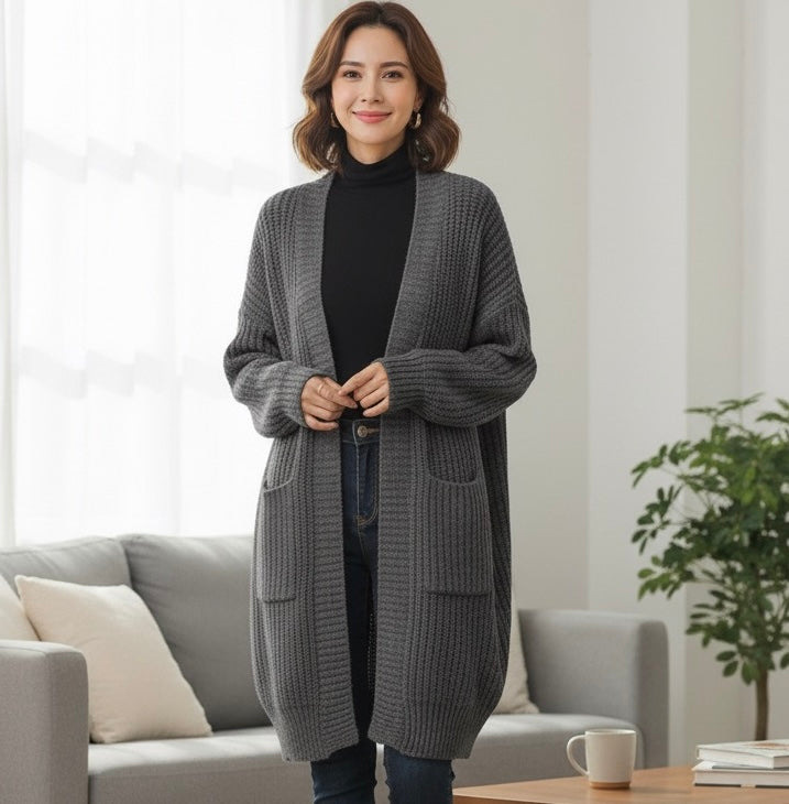 Elegant Long Knitted V-Neck Cardigan