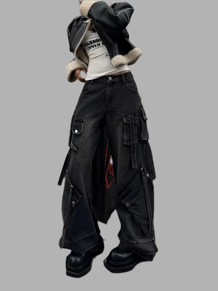 Punk Style Gothic Y2K  Washed Baggy Jeans