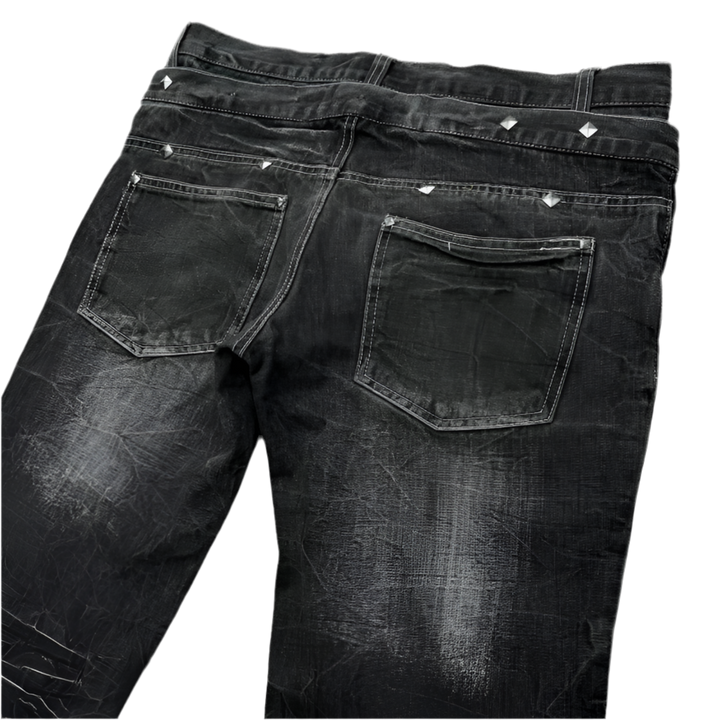 Washed Unisex Gothic Micro Flared Lace-Up Jeans