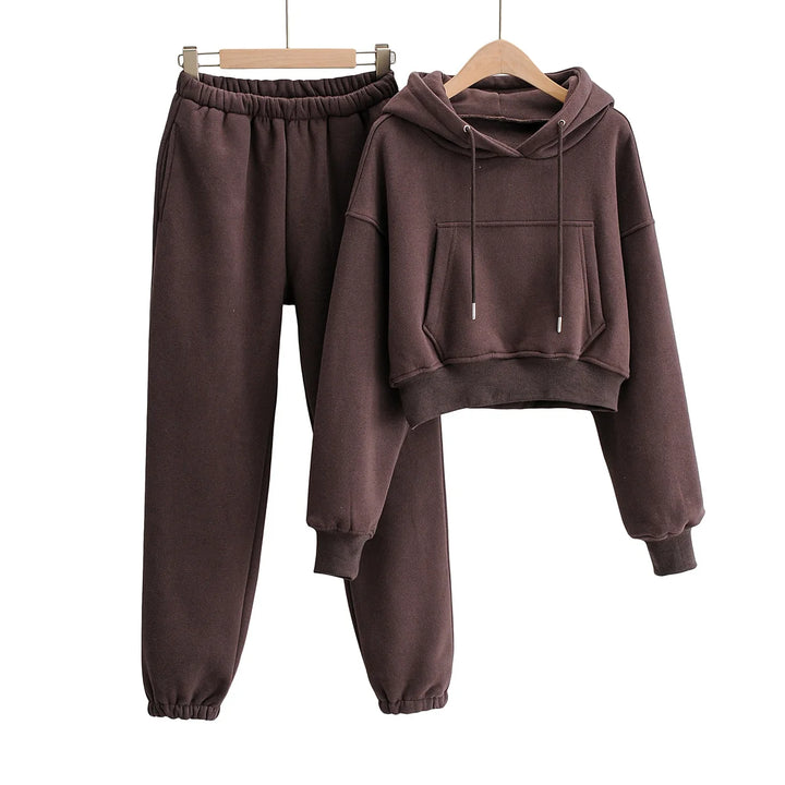 Solid Fleece Two Piece Jogger Pant Set