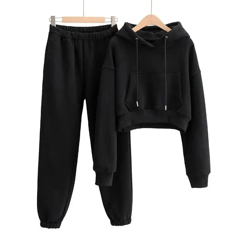 Solid Fleece Two Piece Jogger Pant Set