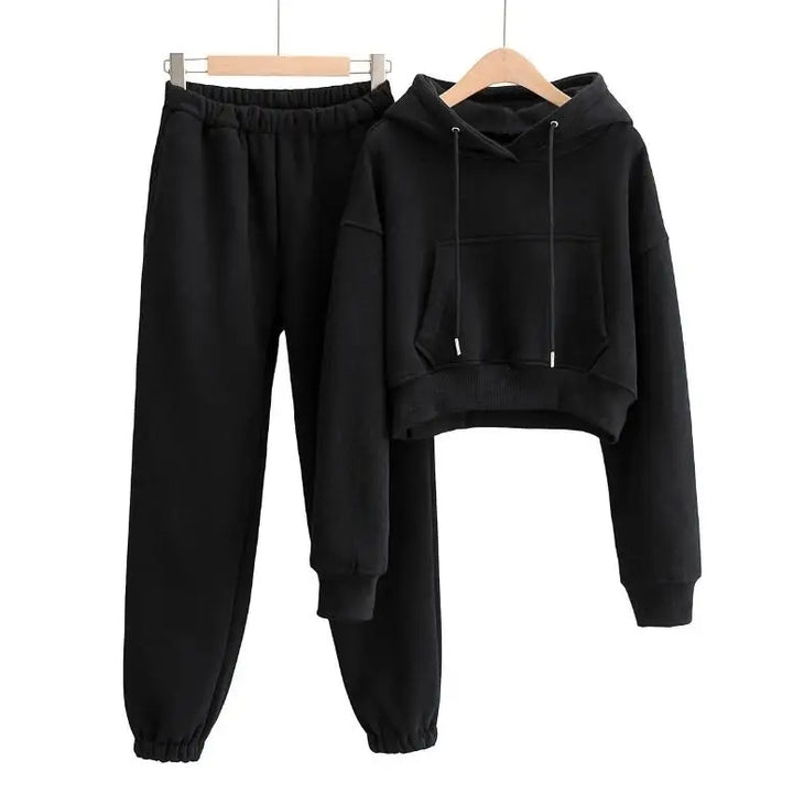 Solid Fleece Two Piece Jogger Pant Set