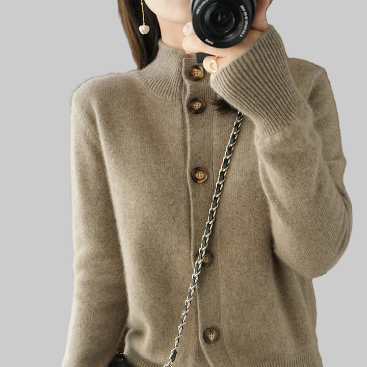 Cashmere 100% Wool Half High Neck Cardigan