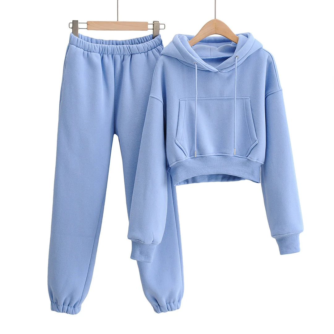 Solid Fleece Two Piece Jogger Pant Set