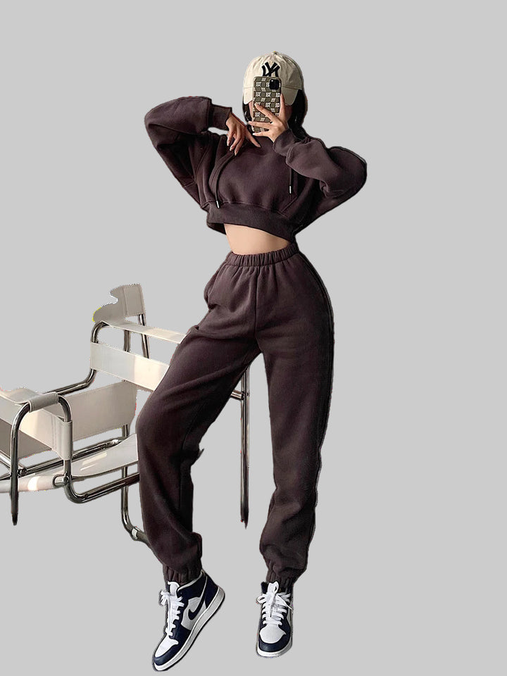 Solid Fleece Two Piece Jogger Pant Set