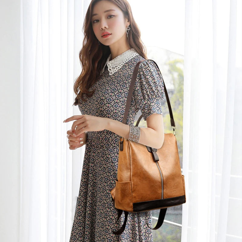 Anti-theft Mode PU Leather Travel Backpack