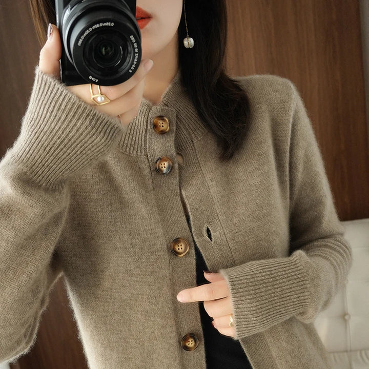Cashmere 100% Wool Half High Neck Cardigan